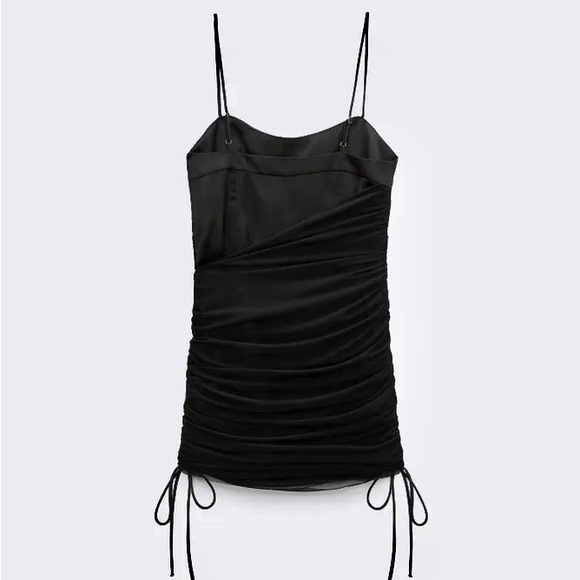 Zara mesh contrast black mini ruched dress - Picture 4 of 5